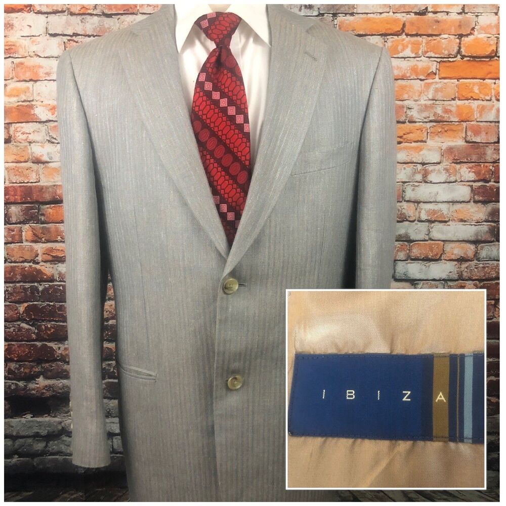 Ibiza Corrida Men's Gold Striped Sports Coat Silk Linen Wool Blend 40 Regular